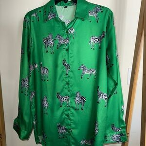 Green Zebra Print Button Down Shirt